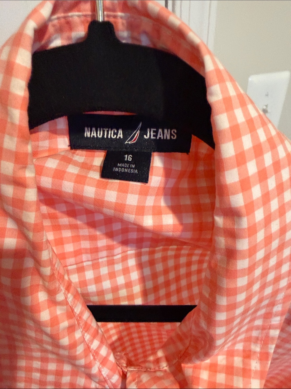 Nautica Jeans Women's Gingham Cotton Wrap Shirtdress Orange/White 16 - Picture 7 of 7